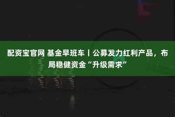 配资宝官网 基金早班车丨公募发力红利产品,布局稳健资金“升级需求”